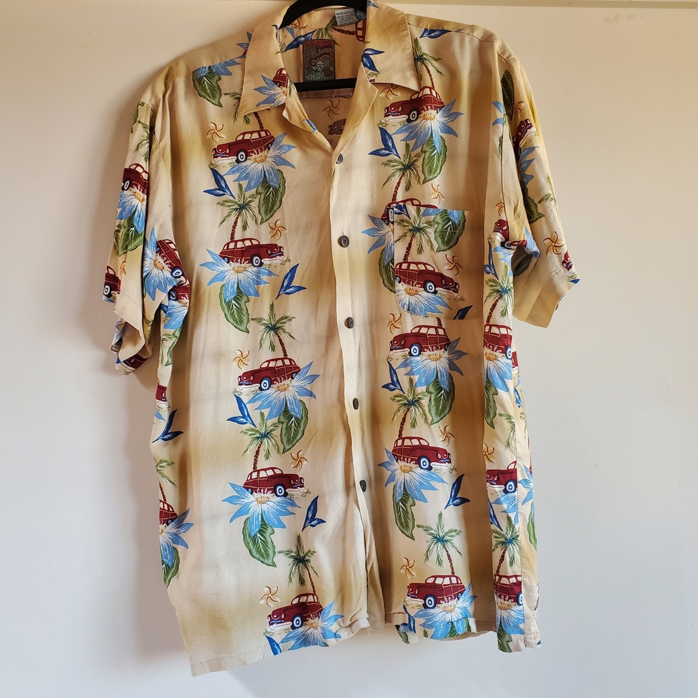 Pineapple Connection Tropical Print Casual Button Down Shirt - Size L